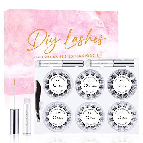 Lanciley Individual Lashes 45 Clusters Lashes C Curl DIY Eyelash Extension Kit at Home for Make-up Beginner False Eyelashes with Eyelash Glue Twe
