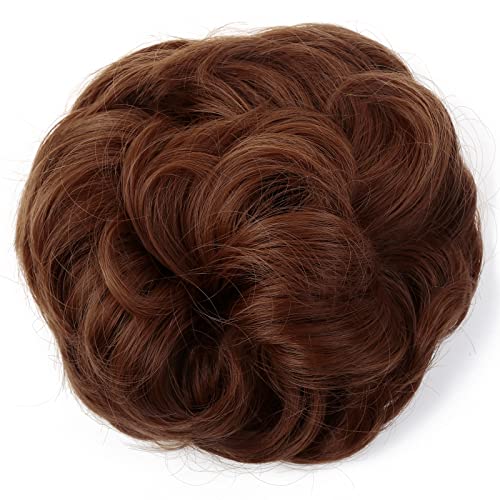 JJstar Messy Hair Bun Curly Wavy Hair Scrunchies Accessories Pieces for Women Girls Synthetic Hair Chignons (Dark Brown)