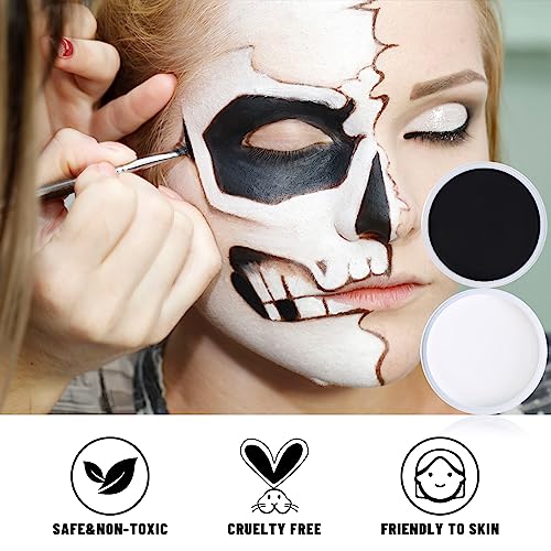 BOBISUKA Halloween Cosplay SFX Makeup Black + White Face Body Paint Special Effects Makeup Kit Dress Up Non Toxic Face Painting Kits for Adult Fu