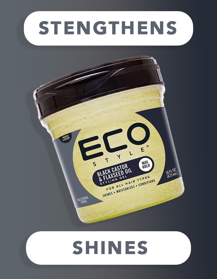 Ecostyle Black Castor And Flax Seed Oil, All Day Hold, Alcohol Free, Paraben Free, Sulphate Free, No Flaking, Anti-Itch, 473 ml