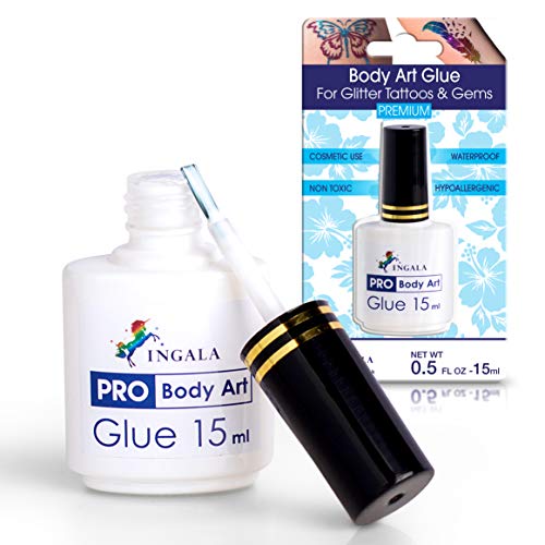 INGALA PREMIUM Body Adhesive | Body Glue for Glitter Tattoos| Double Size: 15ml | Hypoallergenic & Dermatologically Tested | Body Glue | Waterpro