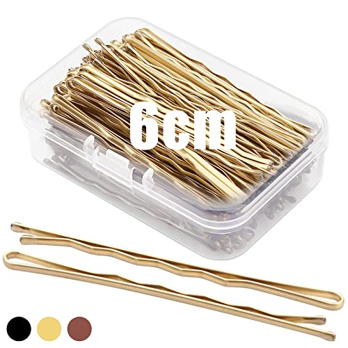 Mbmomnus 100pcs Hair Grips 6cm Bobby Pins Kirby Grips Blonde Hair Grips Hair Pins for Buns with Transparent Storage Box Hair Accessories for Wome