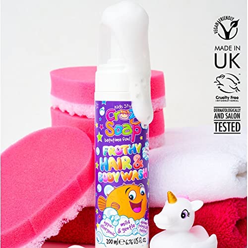 Kids Stuff Crazy Soap Strawberry Frothy Hair & Body Wash | Dermatologically Tested | Kids Body Wash | Mild & Gentle | Vegan | Cruelty Free | 200m