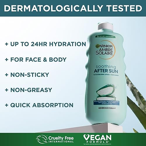 Garnier Ambre Solaire After Sun Lotion, for Face & Body, with Naturally Derived Aloe Vera, Intensely Rehydrates Skin, Instant Cooling Effect, App