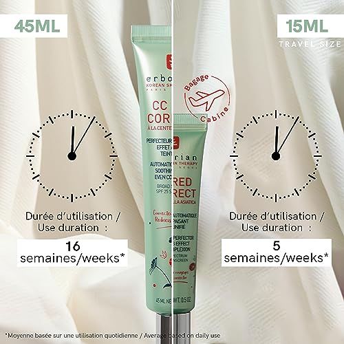 Erborian CC Red Correct with Centella Asiatica - Colour Correcting and Redness Corrector Cream for Face - Korean Skincare with Soothing Effect fo