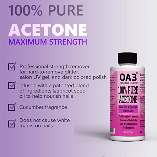 Pure Acetone Acrylic, Nail Polish, Nail Tip, Remover for UV/LED Gel Soak Off Nail Gel (50ML)