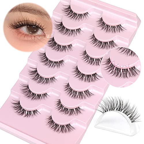 JIMIRE Cat Eye Eyelashes 10 Pairs Fake Eyelashes Fluffy Natural Look False Lashes 14mm Lashes Pack