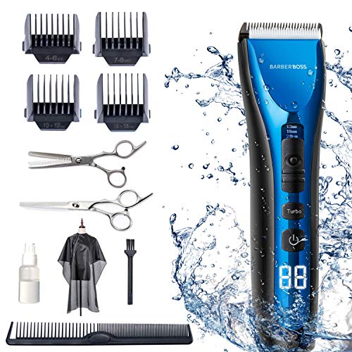 BarberBoss Professional Hair Clippers for Men Kids Family, Waterproof Hair Trimmer Cordless Rechargeable Led Display Three Speed Adjustment Elect