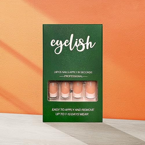 Press on Nails short, 24 Pcs False Nails with Strong Glue, Pretty Milky Fake Nails Short with Nail Glue, Stick on Nails for Women, Eyelish Nails