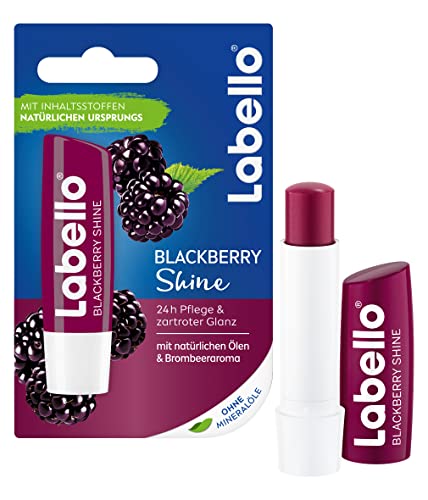 Labello Blackberry Shine Lip Balm with Soft Red Shine and Shimmer Pigments 4.8 g without Mineral Oils