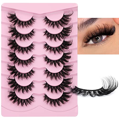 JIMIRE False Eyelashes Fluffy Cat Eye Natural Faux Mink Lashes Dramatic Wispy Fox Eye 17MM Strip Fake Lashes Look Like Eyelash Extensions Pestaña