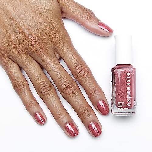 essie Expressie Nail Polish Quick Dry Formula, No Base Coat and Top Coat Needed, Vegan, Angled Brush, Pink Shimmer Nail Varnish 30 Trend and Snap
