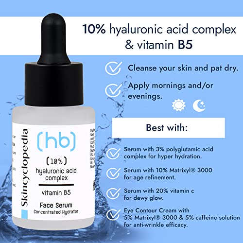 Skincyclopedia 10% Hyaluronic Acid Serum with Vitamin C, B5 and Retinol - Face Moisturiser for Dry,Combination, Acne Prone and Oily Skin - Antiox