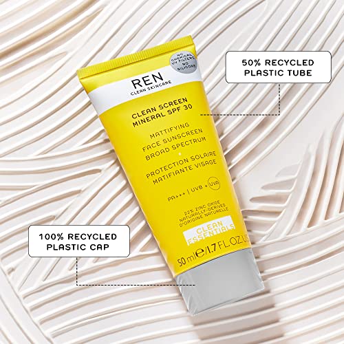 REN Clean Skincare Clean Screen Mineral Mattifying Face Sunscreen | SPF 30 | For Sensitive Skin | UVA & UVB Ray Protection | Vegan | Step 4: Glow