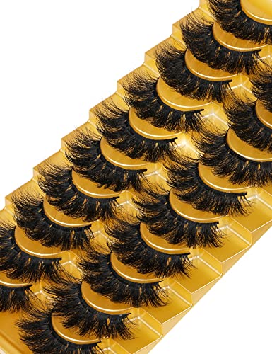 False Eyelashes Fluffy Natural Look 8D 20 mm Long C Curl Strip Eye Lashes Pack 10 Pairs Full Reusable Fake Eyelashes That Look Like Extensions by