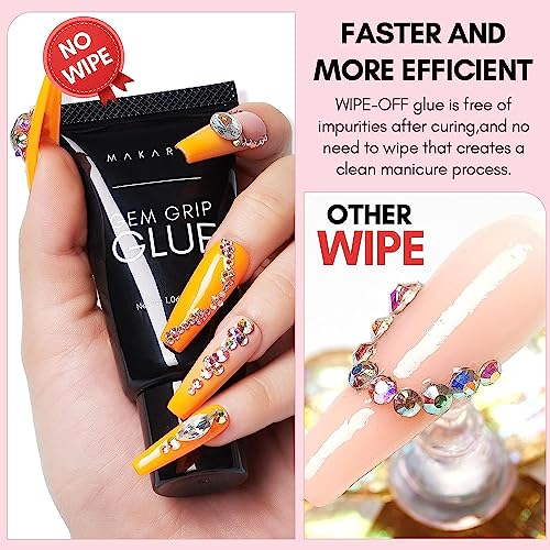 Makartt No Wipe Nail Rhinestone Glue Gel, Super Adhesive Nail Gel for Gems, Nail Art Gel Glue for Rhinestones Crystal Stones Jewels