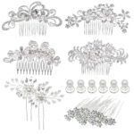 inSowni 32 Pack Silver Wedding Hair Side Combs Slides+U-shaped & Twist Spiral Bridal Hair Pins Headpieces Clips Barrettes Rhinestones Pearls Hair