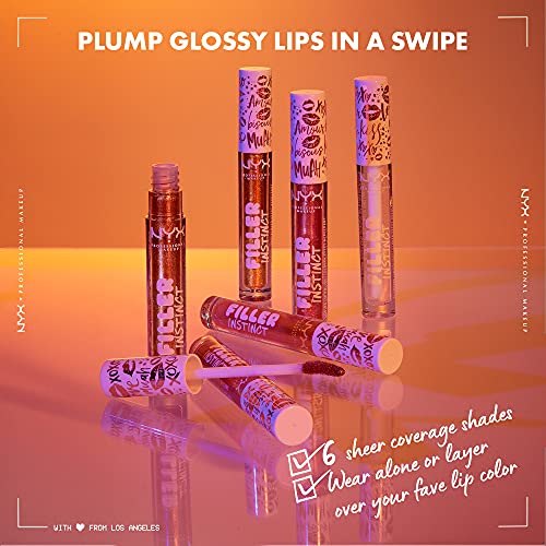 NYX Professional Makeup Filler Instinct Plumping Polish, Shimmery Lip Gloss, Hydrating & Conditioning, Vegan Formula, 2.5 ml, Shade: Sparkling Pl