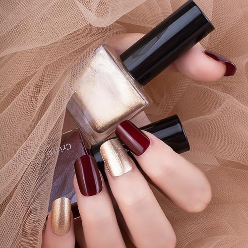 Gold Glitter Nail Polish - Champagne Color Nail Polish - Quick Drying Long-Lasting Nail Varnish - Peel Off Nail Polish No UV Needed - No Odor Non