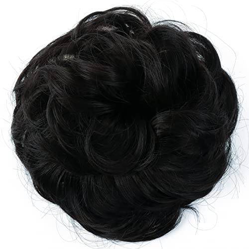 JJstar Messy Hair Bun Curly Wavy Hair Scrunchies Accessories Pieces for Women Girls Synthetic Hair Chignons (Dark Brown)