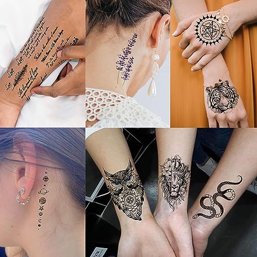 EGMBGM 53 Sheets Large Realistic Tiger Dragon Lion Owl Temporary Tattoos For Women Thigh Men Arm Adult, Half Sleeve Halloween Skull Fake Tattoo S