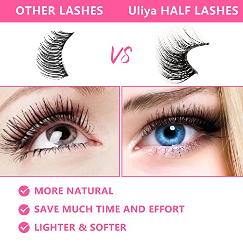 False Eyelashes Natural Look Half Lashes Short Wispy Clear Band Lashes Cat Eye 3D Faux Mink 3/4 Eye Lashes Fake Eyelashes Strip 10 Pairs Pack (A0