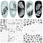 12 Sheets Black White Spring Flowers Nail Art Stickers Decals Self-Adhesive Floral Leaves Vine Geometric Design Manicure Tips Nail Decoration for