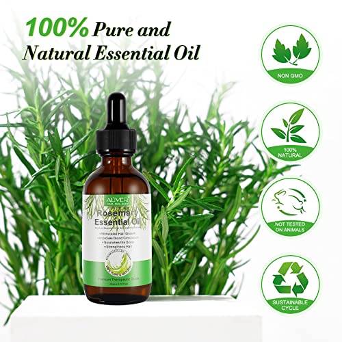 Rosemary Oil for Hair Growth 60ml, Pure Rosemary Essential Oil for Eyelashs, Eyebrows, Face, Skin Care, Body Massage, Aromatherapy, Hair Loss Tre