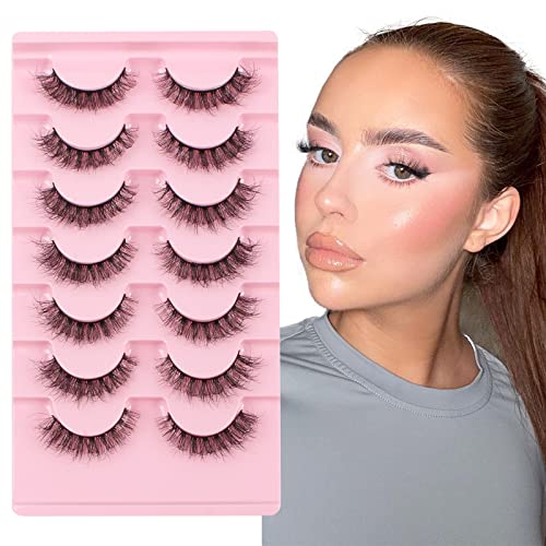 Glowingwin Cat Eye Lashes Natural Look Russian Strip Lashes D Curl Wispy Fluffy Russian Strip Lashes Hybrid Lashes 10 Pairs Pack Fake /False Lash