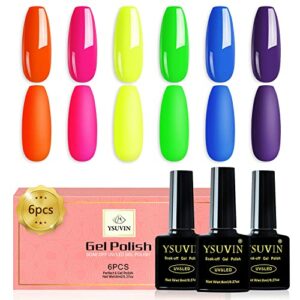 Yueshop Neon Gel Nail Polish Kit - 6PCS Green Orange Blue Yellow Gel Nail Polish Rainbow Colors Nail Gel Polish Soak Off UV LED Gel Nail Lamp Nai