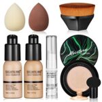SIGHTLING 30ml Foundation Liquid Full Coverage 24HR Matte Oil Control Concealer (Nude & Buff Beige) with Face Primer & Air Cushion CC Cream Mushr