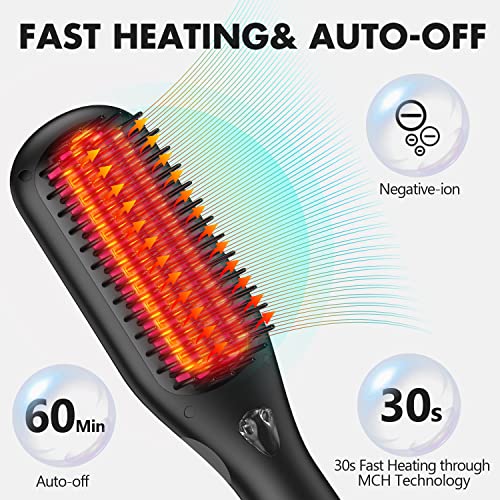 Hair Straightener Brush, MiroPure Enhanced Ionic Hair Straightening Brush, 30s Fast MCH Heating, 12 Temperature Settings, Temperature Lock & Auto