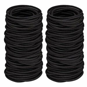 100 PCS Elastic Hair Bands, 2mm Elastic Hair Ties Ponytail Holders, Bulk Hair Ties No Metal Gentle Elastics for Women Men Girls Kids (Black)