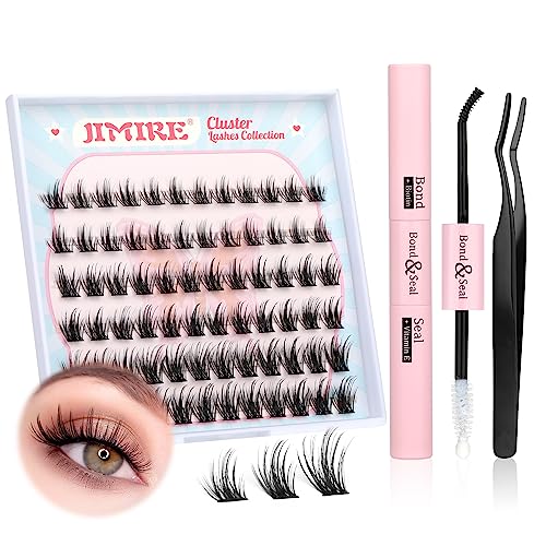 Lash Clusters DIY Eyelash Extension Kit with Bond Seal Tweezers Individual Lashes Kit 10-12-14MM Mixed Length D Curl Wispy 72Pcs Clusters Lashes