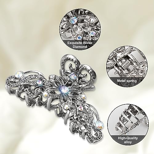 Jagowa Vintage Hair Claw Clips Rhinestone Shiny Flower Butterfly Claw Clips Retro for Women Girls Wedding Bridal