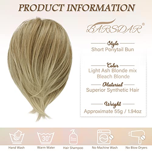 BARSDAR Hair Bun Ponytail Extension, Straight Synthetic Hairpiece Fully Short Ponytail Bun Extensions Hair Accessories Elastic Easy Scrunchie for