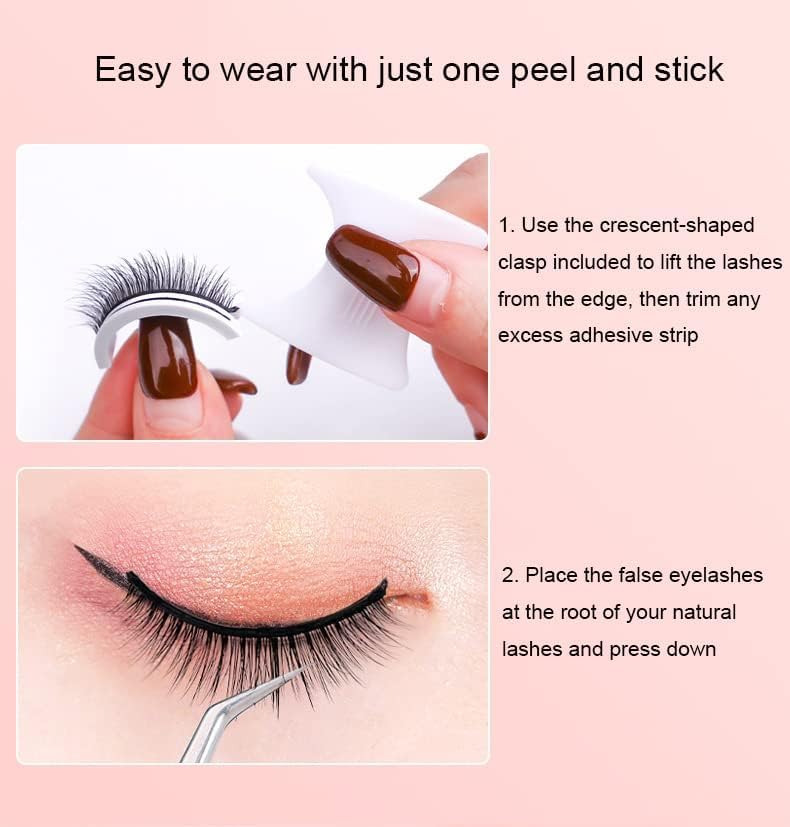 Chlffua Reusable Self-Adhesive Eyelashes, Wispy Fake Eyelashes Natural Look, Fluffy Curling Long Eyelashes, No Glue/Eyeliner/Magnet Needed, Water
