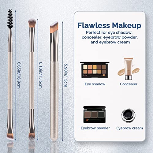 Eye Makeup Brushes Set DUAIU 3 pcs Dual-ended 2-in-1 Makeup Brushes For Wild Eyebrows Brush, Eye Shadow Brush, Halo Brush, etc