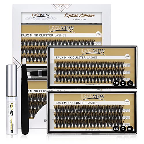 LASHVIEW DIY Eyelash Extension, Individual Lashes Kit,Cluster Lashes,Individual Lashes with Glue and Tweezers