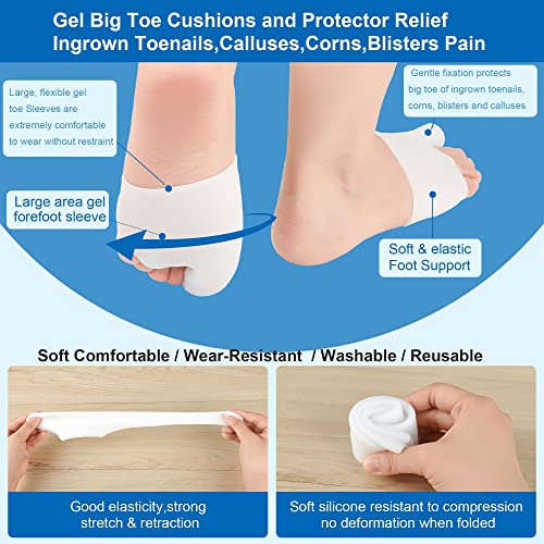Gel Big Top Cap and Metatarsal Sleeves 2 Pack Big Toe Protector Bunion Cushions Metararsal Pads for Women and Men to Relieve Bunion Pain Prenvent