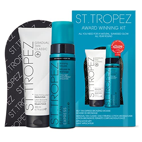 St. Tropez Fake Tan, Self Tan Purity Tanning Water Starter Kit, Beauty Gift for Her with Travel Size Tanning Water Mousse, Tanning Face Mist and