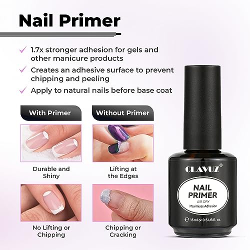 CLAVUZ 2Pcs Nail Prep Dehydrator & Nail Bond Primer Set, Gel Nail Polish Primer, Air Dry Superior Bonding Primer for Acrylic Powder Nail Supplies