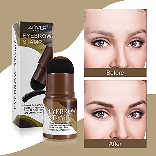 Eyebrow Stamp Stencil Kit - Professional Adjustable Waterproof Long Lasting Buildable Eyebrow Powder Stamp Makeup Tools with 10 Styles Reusable E
