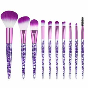 10 Pieces Crystal Glitter Makeup Brushes Premium Synthetic Fiber Makeup Brush for Foundation Powder Concealers Blush and Eyeshadow (Purple)