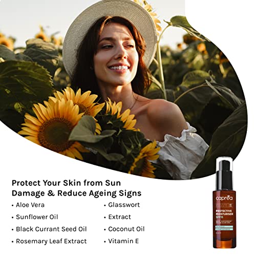 SPF Face Cream for Sun Protection - Vegan Face Sun Cream & Hydrating Moisturiser with SPF 15, Aloe Vera, Blackcurrant Extract & Monoi Oil - Capré