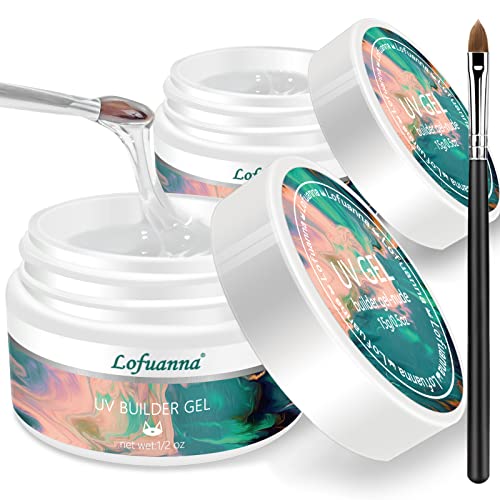 Lofuanna 15g Clear Builder Nail Gel,Nail Leveling Gel Builder Gel for Nail with Acrylic Nail Brush,Nail Strengthen Nail Art Manicure Set,High Sel