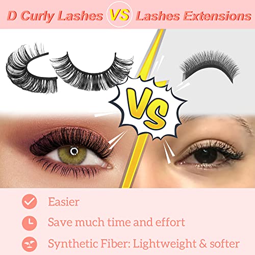 Newcally Russian Strip Lashes D Curl Wispy Fluffy False Eyelashes Natural Thick Volume Faux Mink Eye Lashes Reusable Handmade Like Fake Lashes Ex