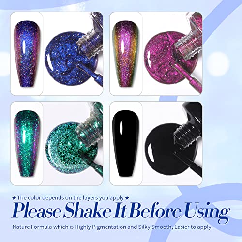 BORN PRETTY Chameleon Nail Polish Set Holographic Glitter Polish Sparkle Shimmer Nail Art Polish with Black Nail Polish Multicolored Nail Art Var