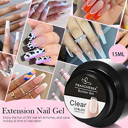 Clear Builder Nail Gel, Builder Gel for Nails Nail Extension Gel UV/LED Nail Base Building Gel for Nail Repair Extension & Modeling Strengthening