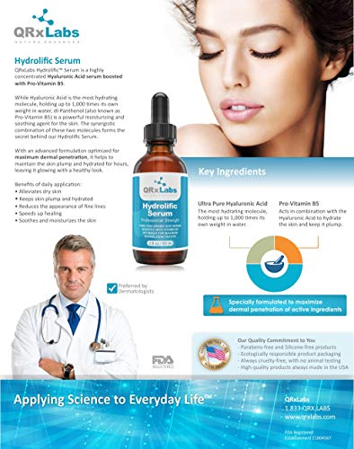 Hydrolific Serum - Ultra Pure Hyaluronic Acid Serum Boosted With Vitamin B5 (Large 60 ml) - Formulated To Maximize Dermal Penetration And Provide